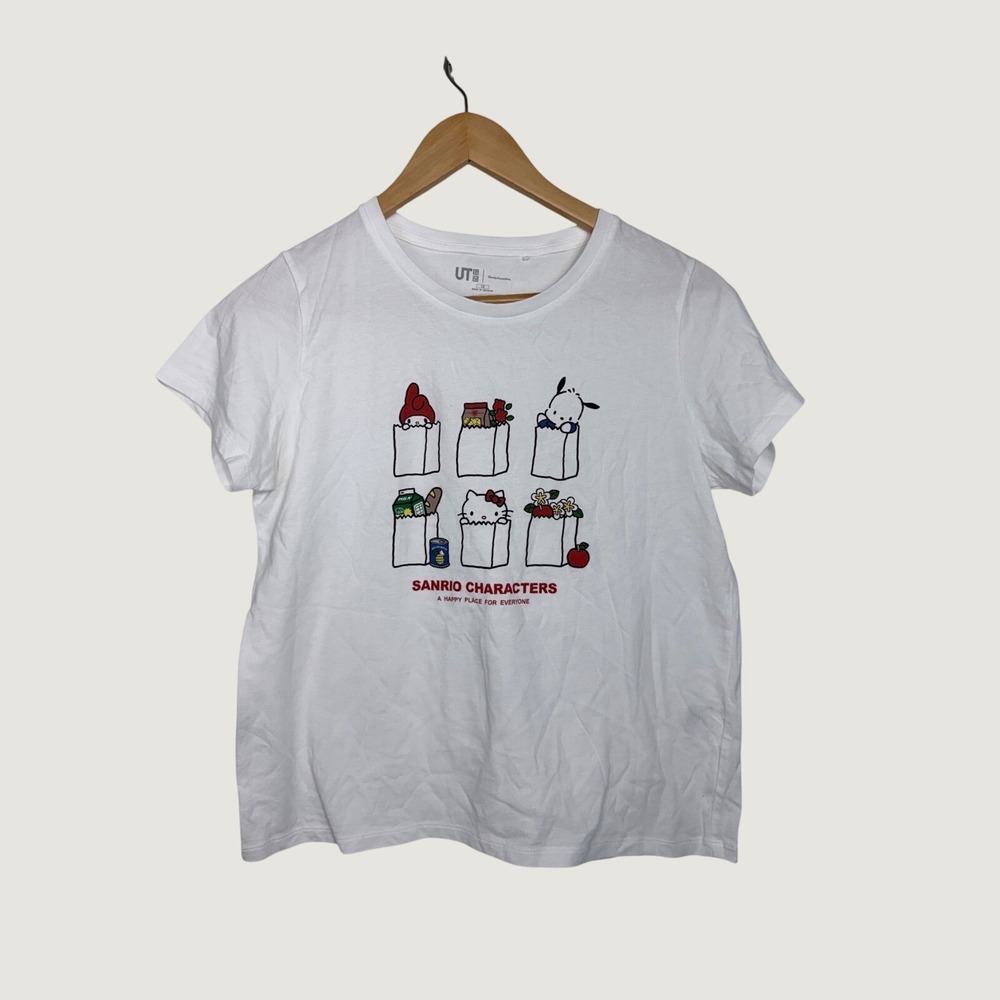 Uniqlo Kids 13 White Sanrio Characters Supermarket Graphic Tee 100% Cotton